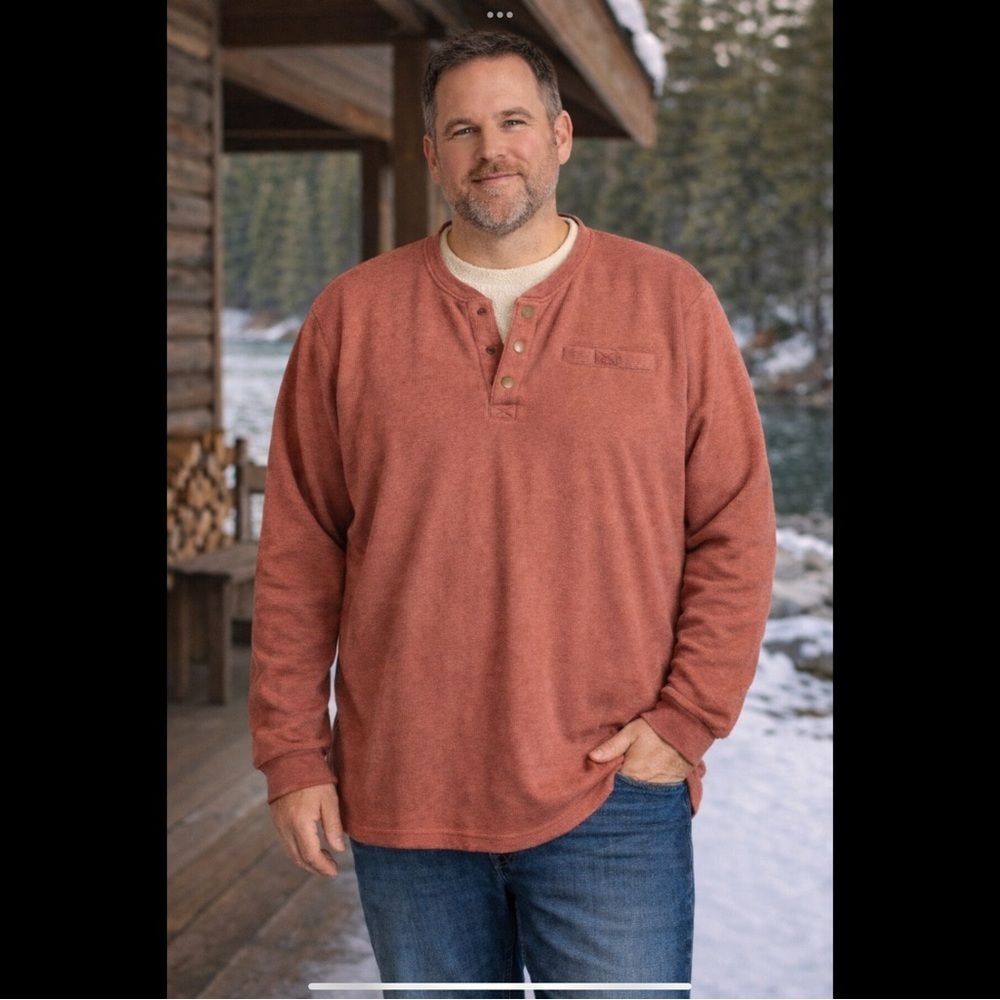 Lee Premium Select Men’s Fleece Lined Henley Shirt Terracotta XXL